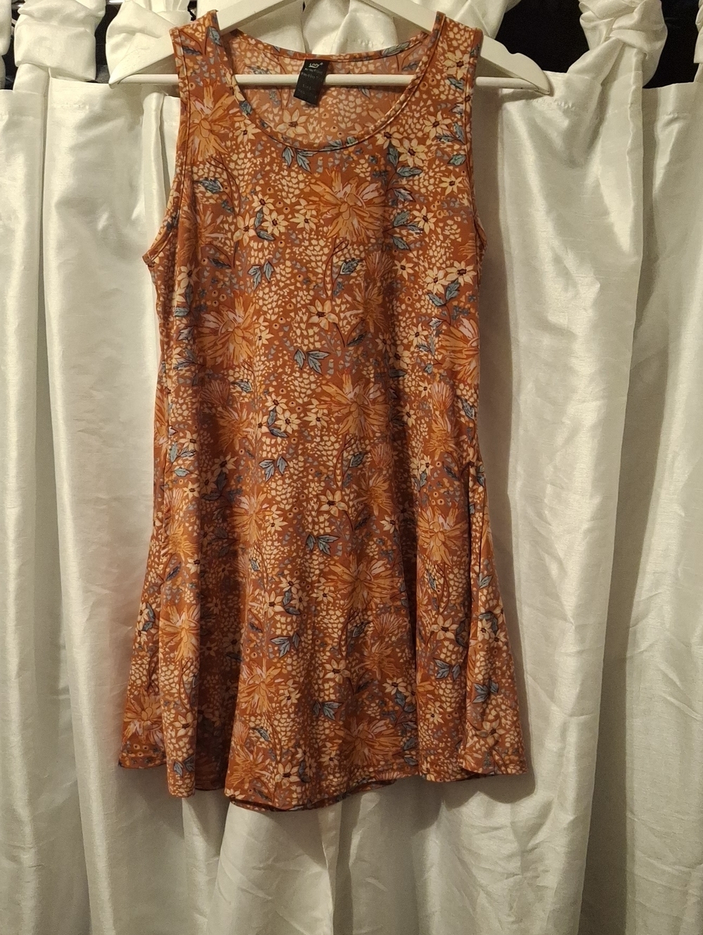 Sleeveless Floral Swing Midi Dress - Rust Orange